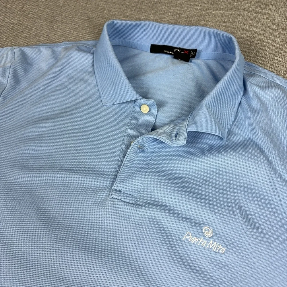 RLX Ralph Lauren Polo Shirt Mens XL Blue Punta Mita Golf Stretch Short Sleeve